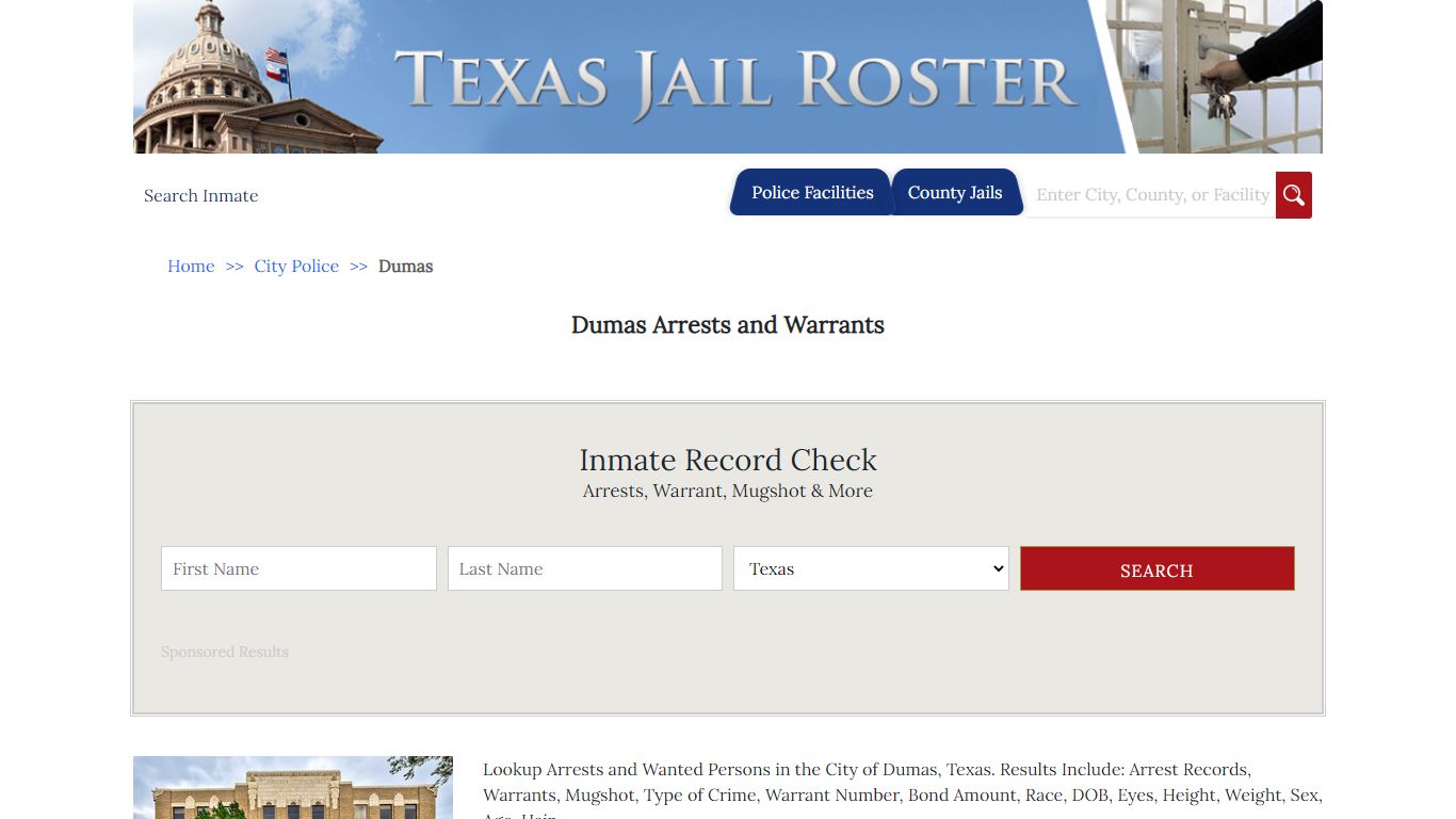 Dumas Arrests and Warrants - Jail Roster Search